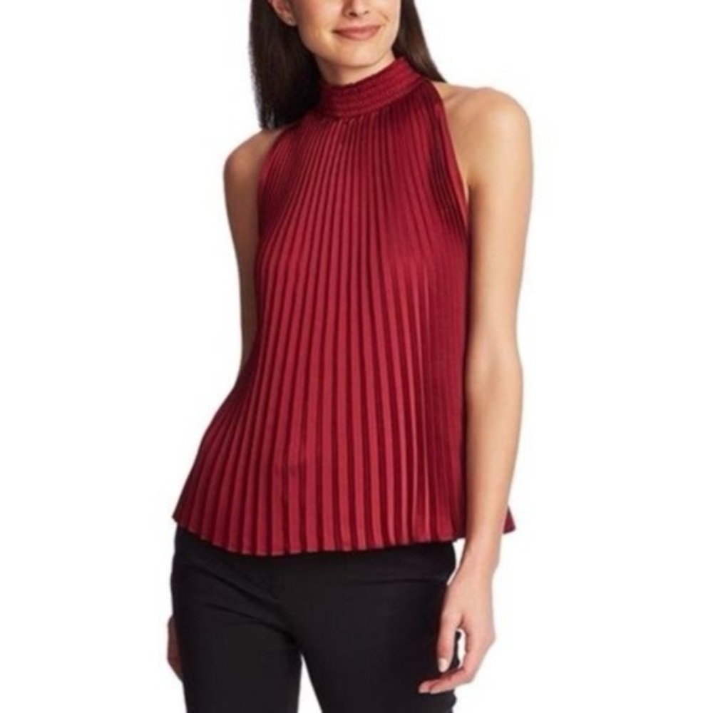 THML burnt orange pleated high neck top